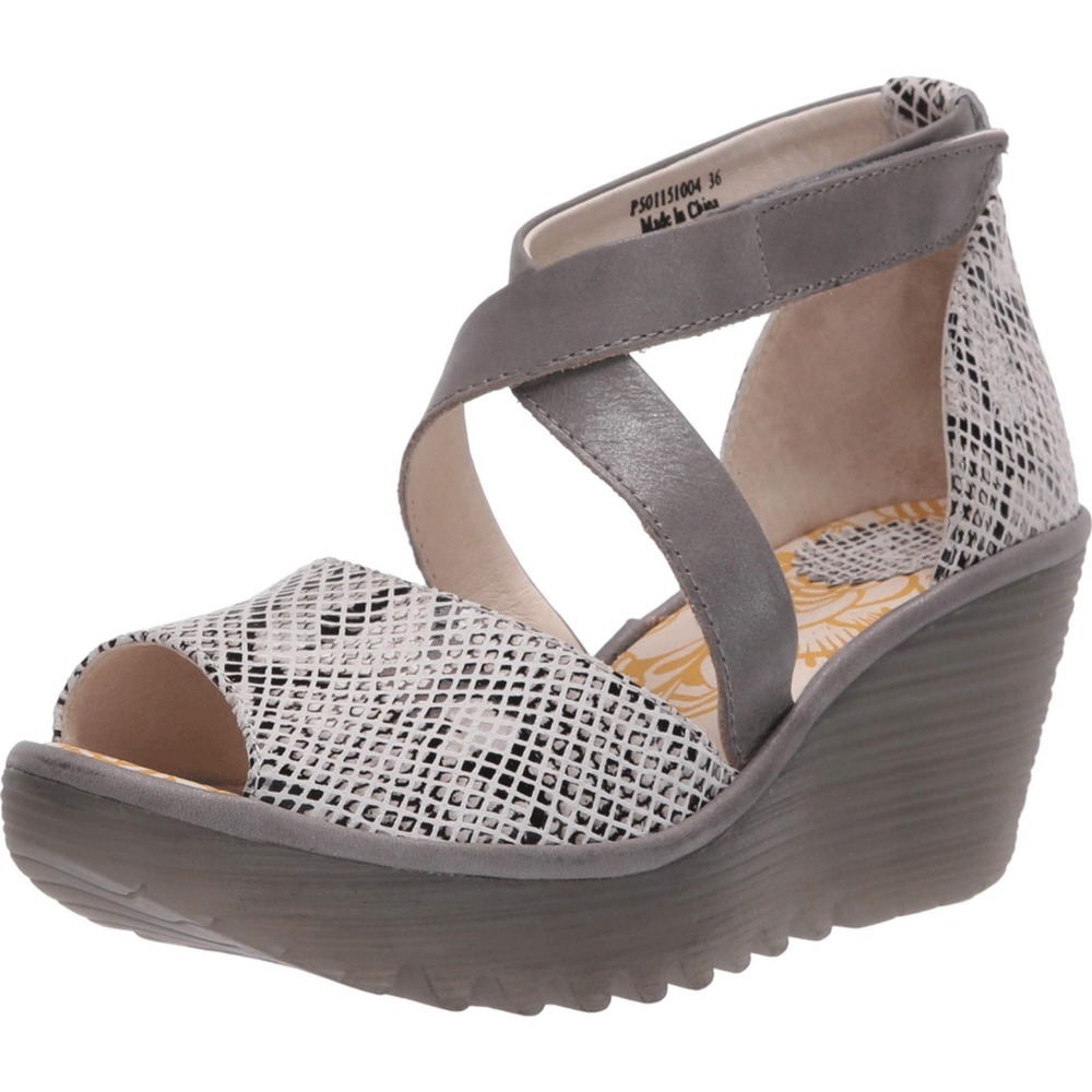Fly London Snake Print‎ Leather Wedge Sandals Size 6.5-7 Mobwife Animal Print